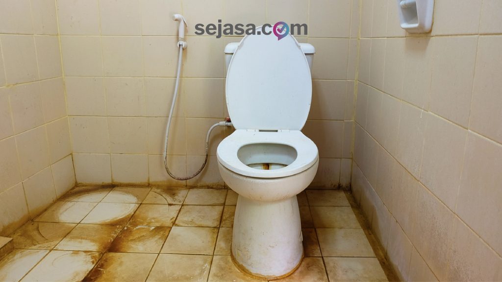 membersihkan kamar mandi