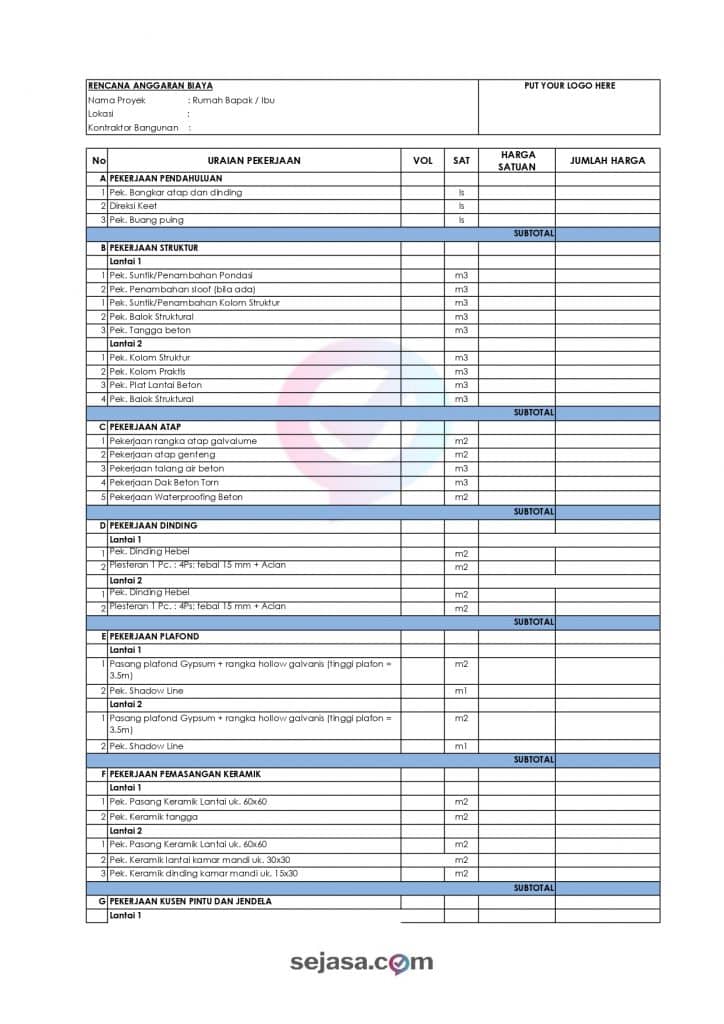 contoh anggaran renovasi rumah