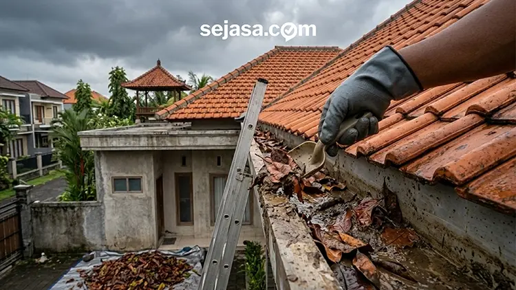 membersihkan talang air