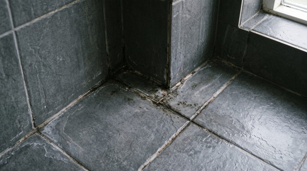 kerak hitam pada lantai kamar mandi